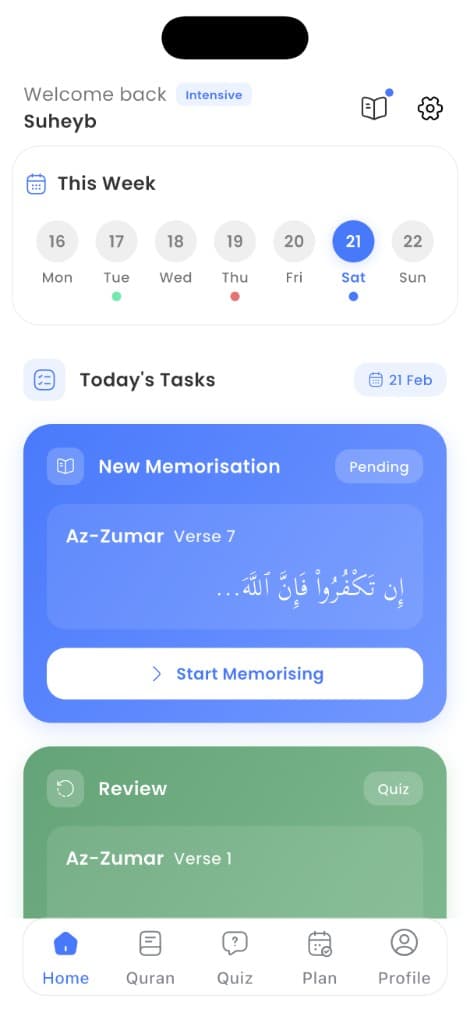 Home – Today's tasks, week view & wird