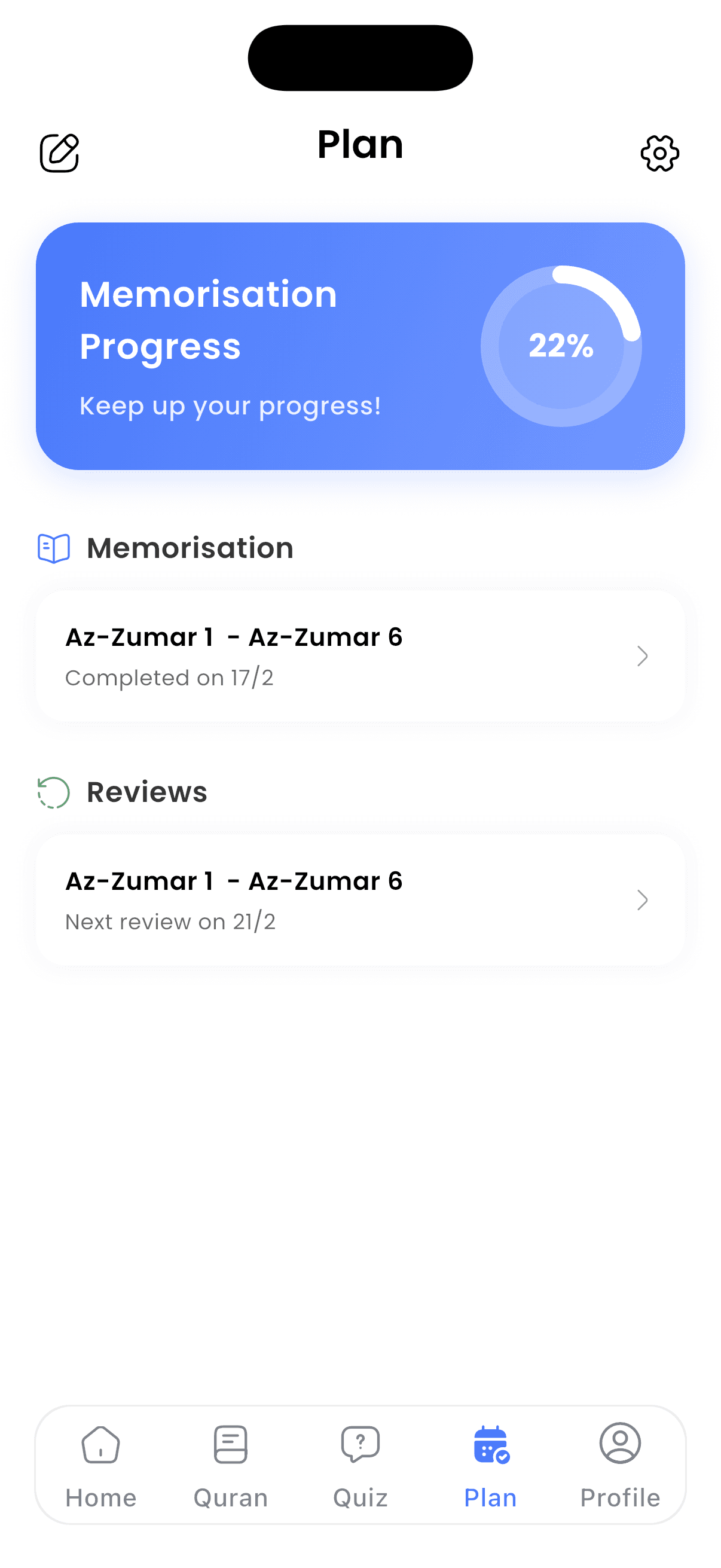 Plan – Progress, edit plan & review missed
