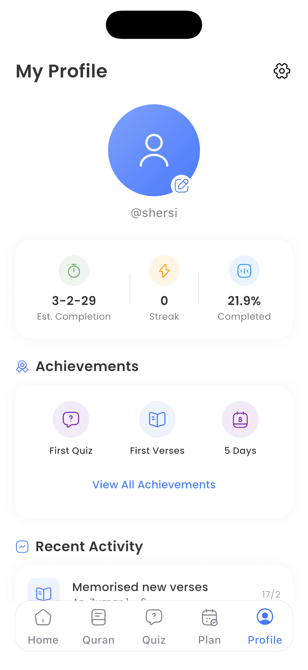 Profile – Stats, achievements & settings